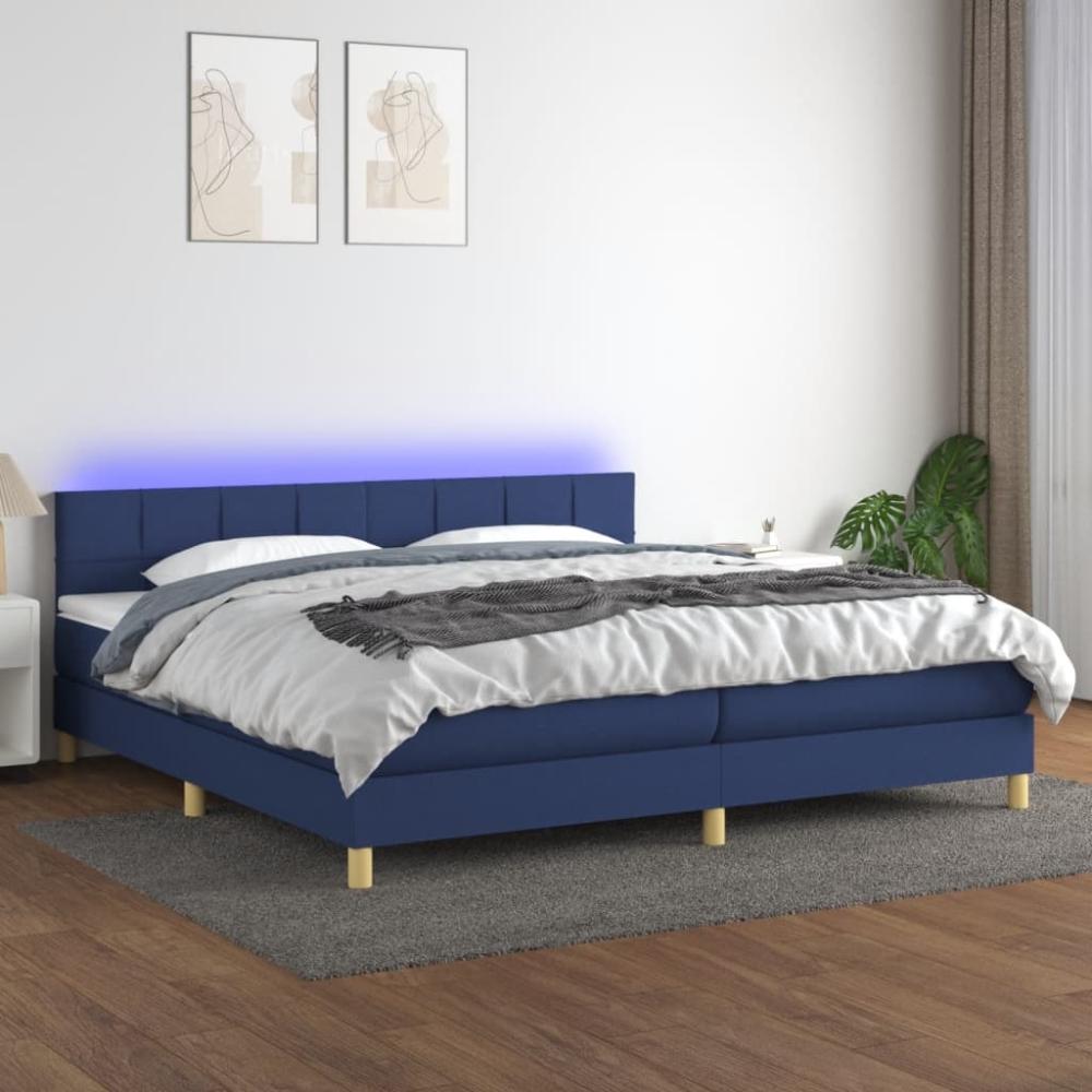 Boxspringbett mit Matratze & LED Stoff Blau 200 x 200 cm, Härtegrad: H2 [3133747] Bild 1