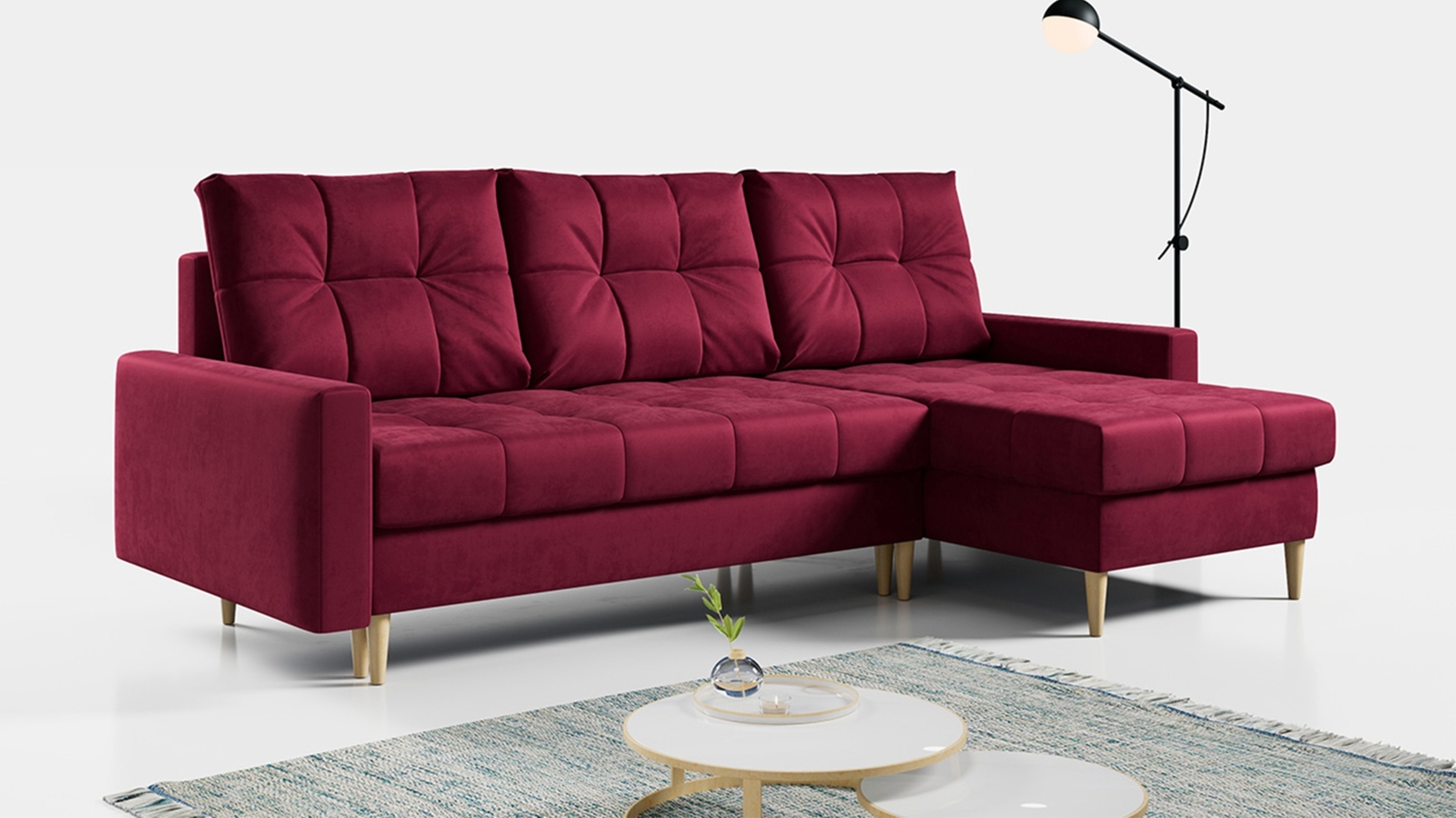 Ecksofa Wohnzimmer - L-form mit Schlaffunktion und Bettkasten - ASTRA - Rot Mikrofaser Bild 1