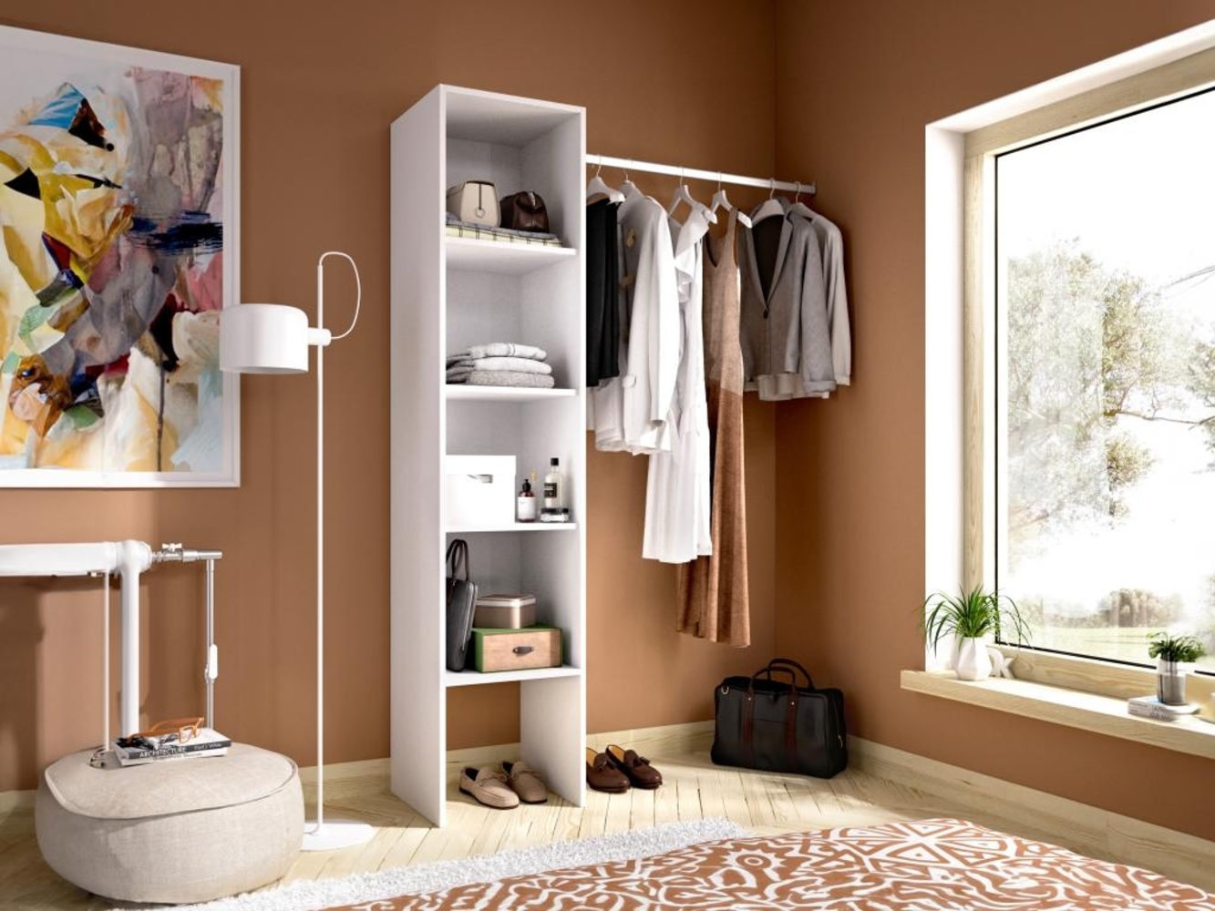 Vente-unique - Kleiderschranksystem mit Wandgarderobe - 137 cm - Weiß - GAETAN Bild 1