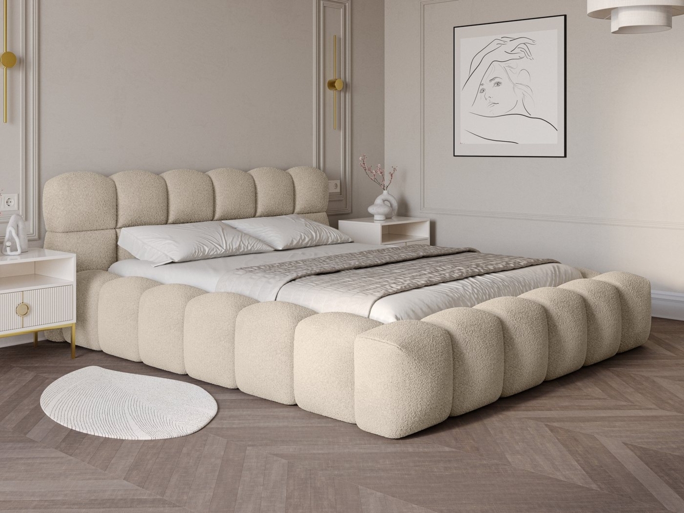 wonello Polsterbett Mira 1 (das Original), Bett mit Bettkasten und Lattenrost – eleganter Boucle-Stoff Bild 1