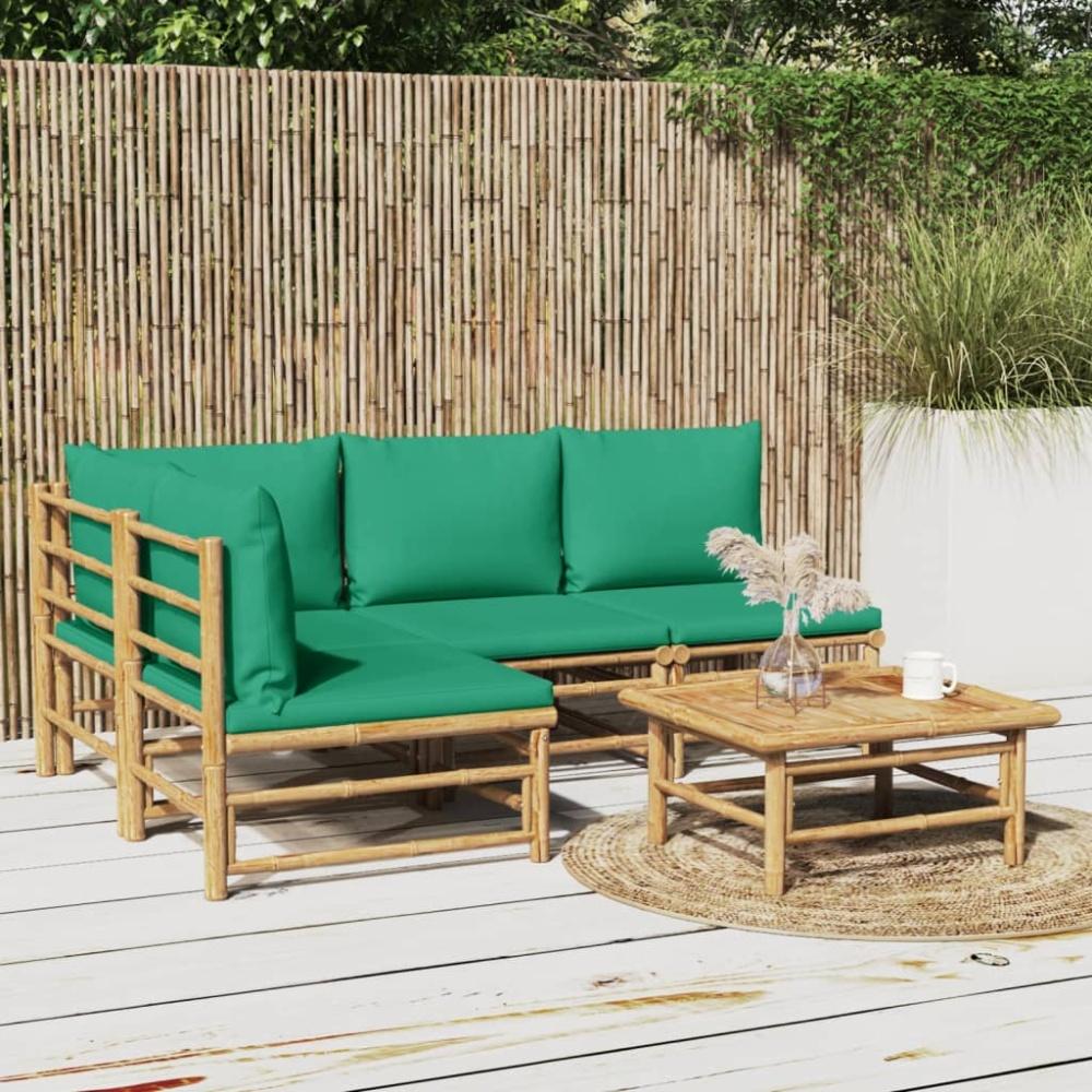 vidaXL 5-tlg. Garten-Lounge-Set mit Grünen Kissen Bambus 3155170 Bild 1