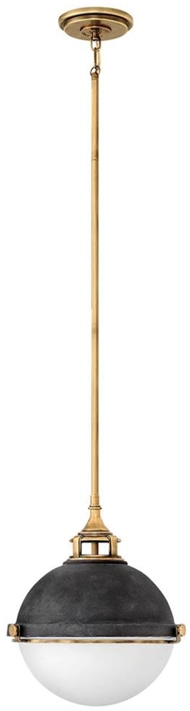 Elstead Lighting QN-FLETCHER-P-M-AZ QUINTIESSE Hängeleuchte Fletcher E27 60W Stahl, Altzink & Messing; Opalglas satiniert weiß H:36. 6cm Ø33. 9cm dimmbar höhenverstellbar Bild 1