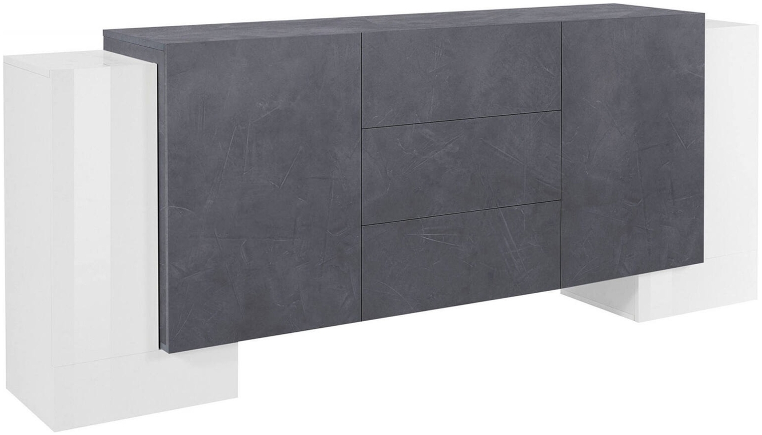 Dmora Kommode Alchemy, Küchen-Sideboard mit 2 Türen und 3 Schubladen, Wohnzimmer-Buffet, Küchen-Sideboard, 100 % Made in Italy, 210 x 45 x 85 cm, glänzendes Weiß und Schiefer Bild 1