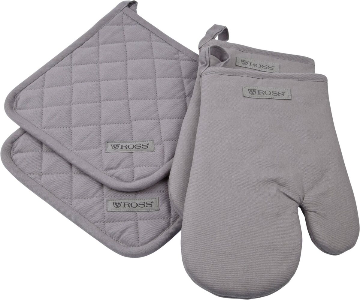 ROSS Topflappen Exclusiv, (Set, 4-tlg), 2x Topflappen und 2x Grillhandschuh, 100% Baumwolle Bild 1