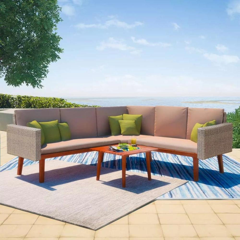 vidaXL 4-tlg. Garten-Lounge-Set mit Auflagen Poly Rattan Grau 43133 Bild 1
