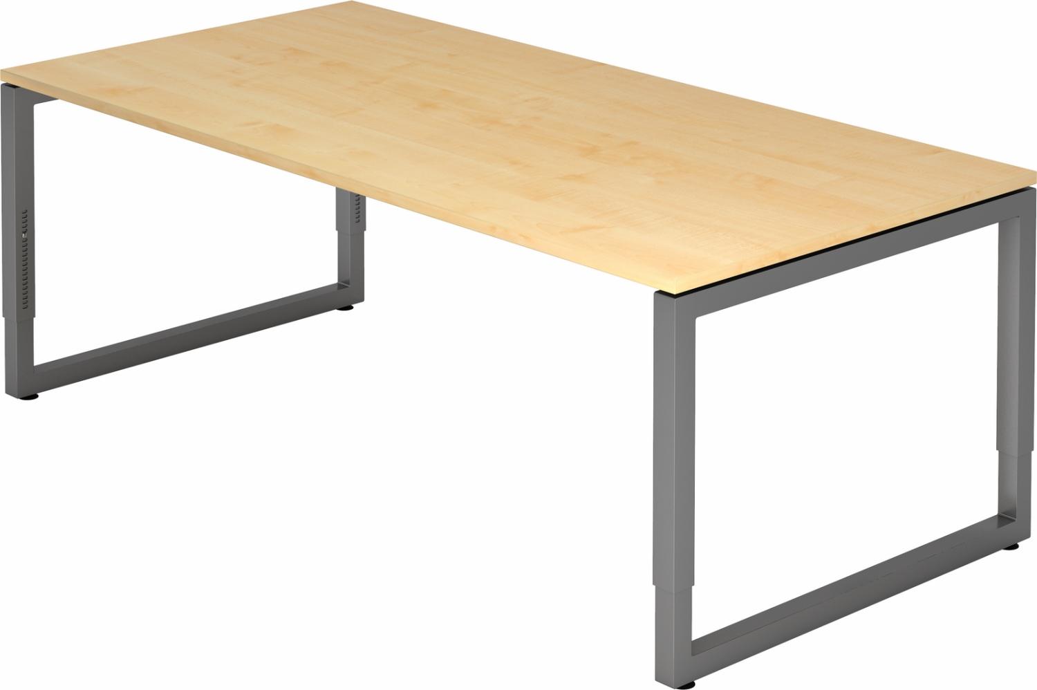 bümö höhenverstellbarer Schreibtisch R-Serie 200x100 cm in Ahorn, Gestell in Graphit - großer PC Tisch für's Büro manuell höhenverstellbar, Computertisch verstellbar, RS-2E-3-G Bild 1