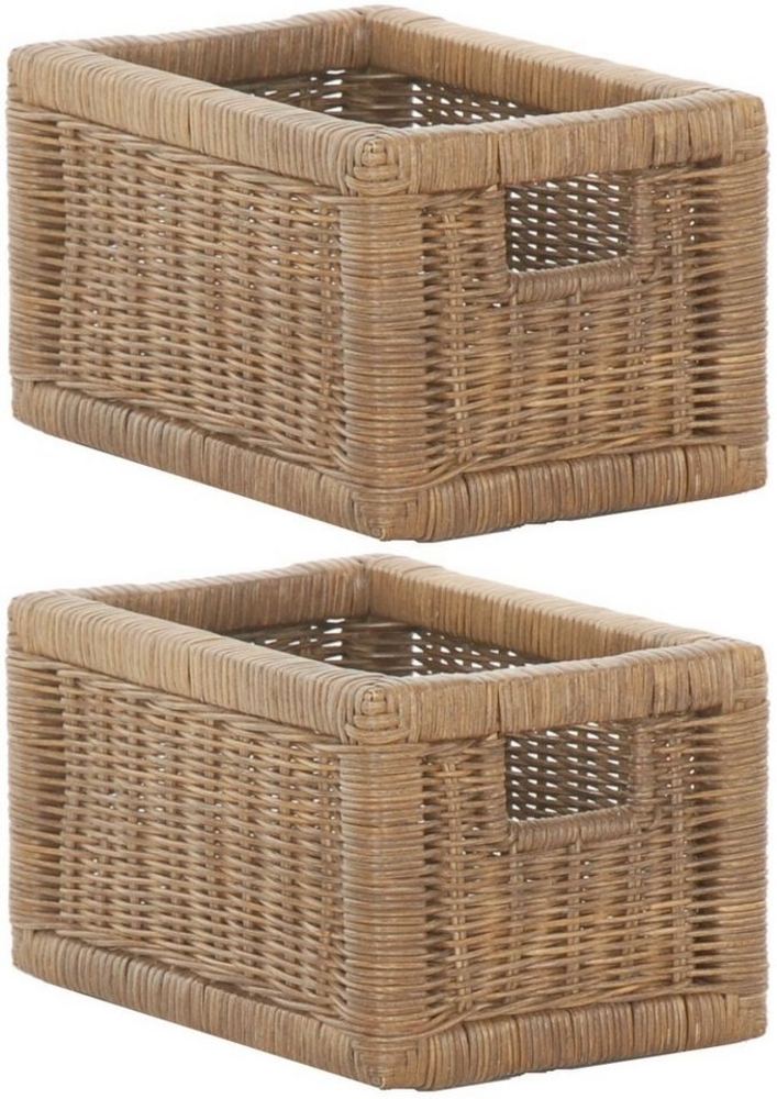 Krines Home Regalkorb Set/2 Regalkorb Aufbewahrungskorb geflochten Rattan (Klein-Mehrfarbig) (2-teiliges Set), Korbset Aufbewahrung Regal Schrankkorb Korb, ca. 20 x 32 x 17,5 cm Bild 1