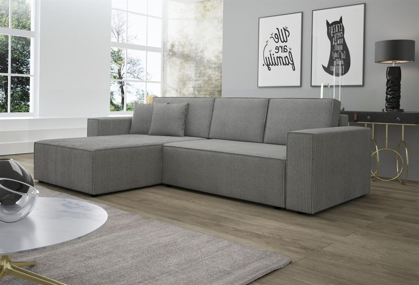 Ecksofa Schlafsofa Sofa CONOR PREMIUM Stoff Poso Hellgrau Ottomane Links Bild 1