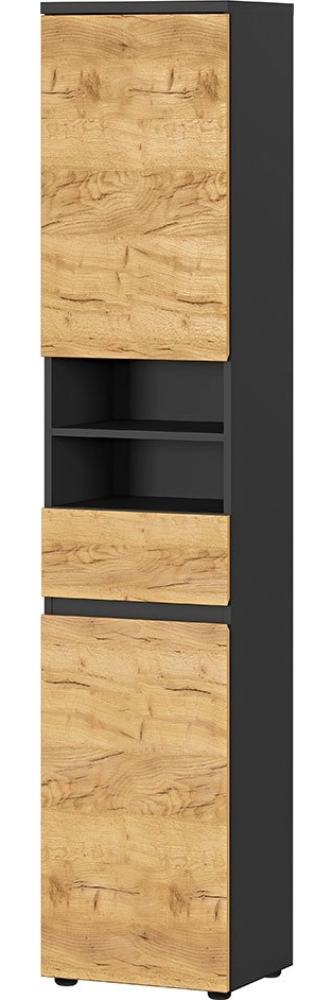 Hochschrank vito Mayor , Holzwerkstoff , Anthrazit / Schwarz, Holzfarben , 39.00 x 190.00 x 34.00 cm Bild 1