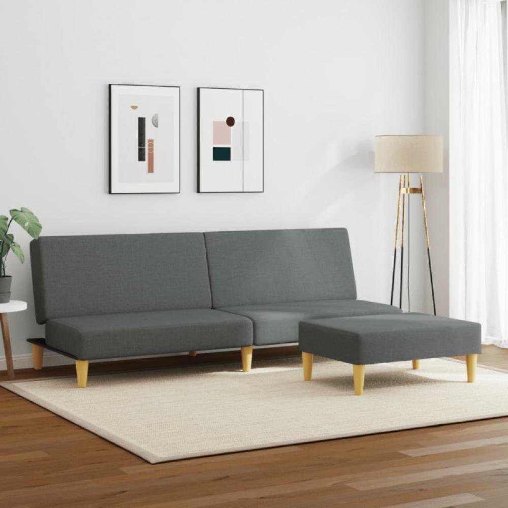 Schlafsofa 2-Sitzer mit Fußhocker Dunkelgrau Stoff (Farbe: Grau) Bild 1