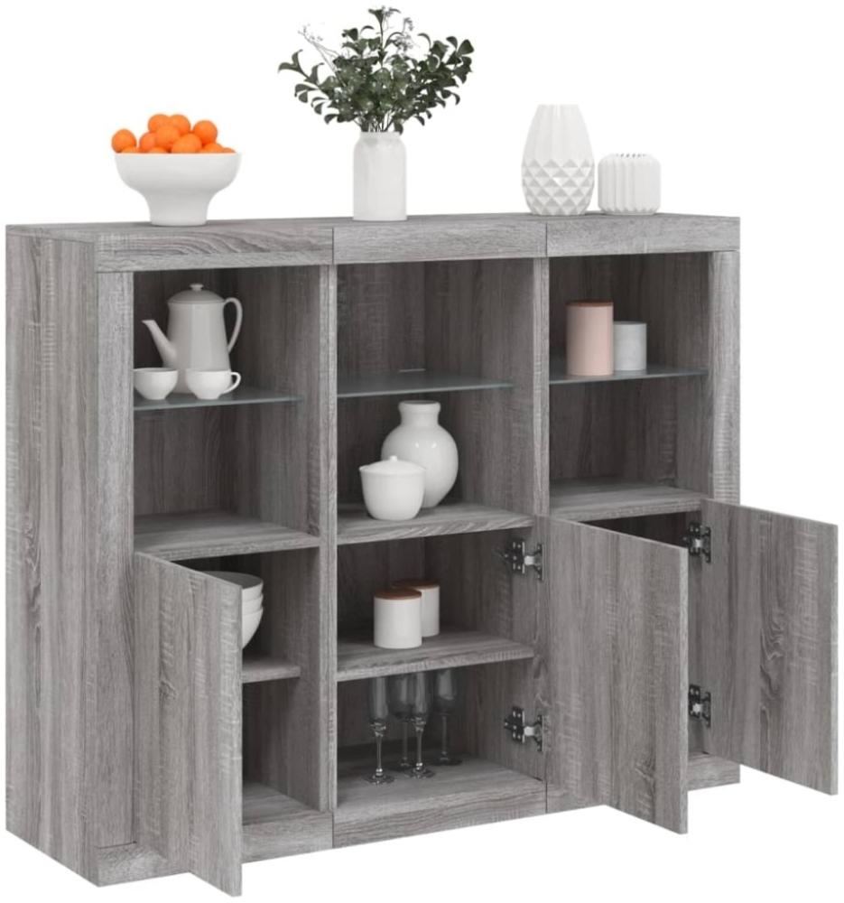 vidaXL Sideboards mit LED-Leuchten 3 Stk. Grau Sonoma Holzwerkstoff 3209105 Bild 1