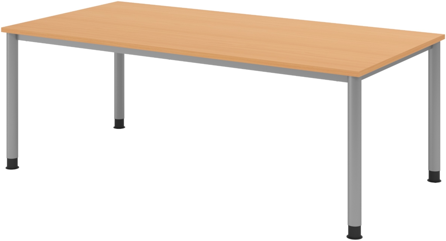 bümö höhenverstellbarer Schreibtisch H-Serie 200x100 cm in Buche, Gestell in Silber - großer PC Tisch für's Büro manuell höhenverstellbar, Computertisch verstellbar, HS-2E-6 Bild 1