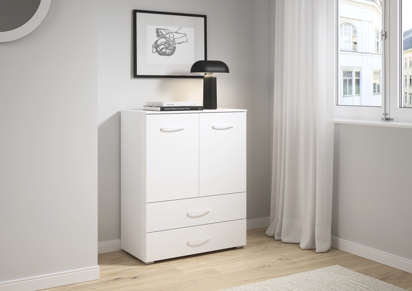 rauch Aditio Box, Kommode, 2-türig, 2 Schubladen, mit Softclose-Funktion, Farbe Weiß, BxHxT 80x100x42cm Bild 1