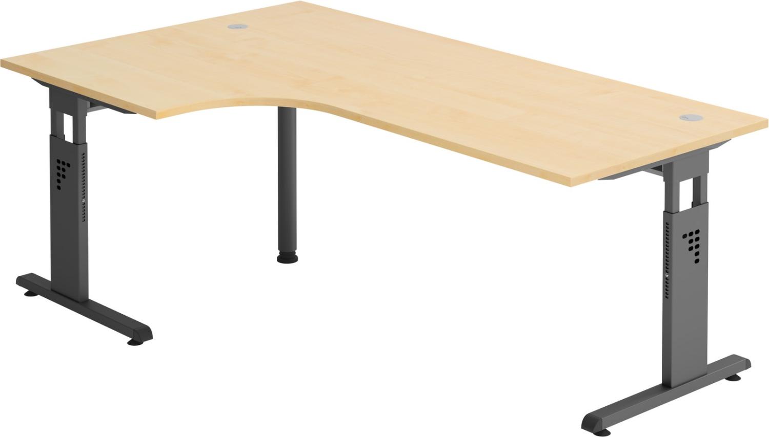 bümö höhenverstellbarer Eckschreibtisch O-Serie 200x120 cm in Ahorn, Gestell in Graphit - Schreibtisch L Form, großer Tisch für's Büro, Computertisch höhenverstellbar, OS-82-3-G Bild 1