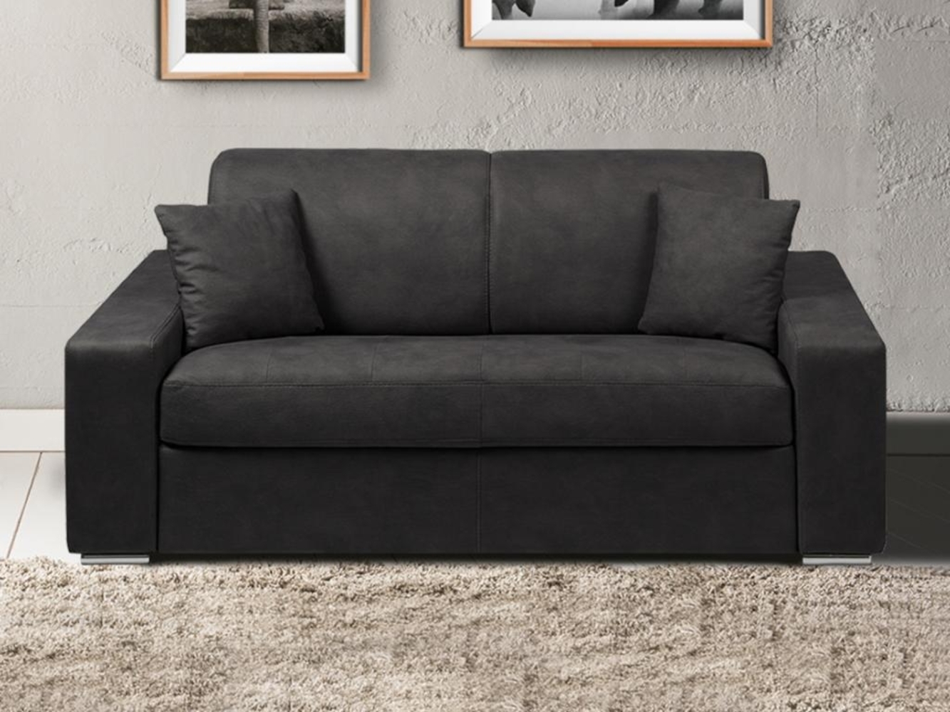 Schlafsofa 2-Sitzer Stoff EMIR - Anthrazit - Liegefläche: 120 cm - Matratzenhöhe: 14 cm Bild 1