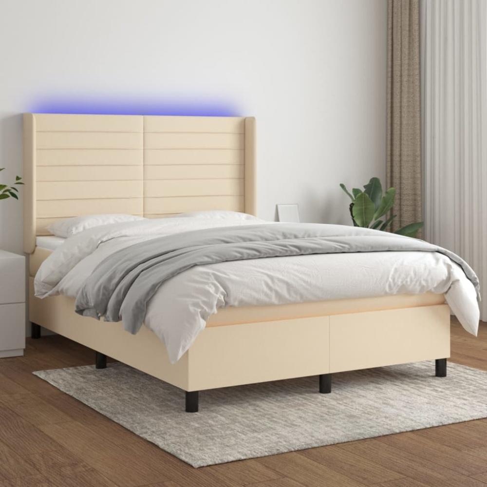 vidaXL Boxspringbett mit Matratze & LED Creme 140x200 cm Stoff 3138402 Bild 1