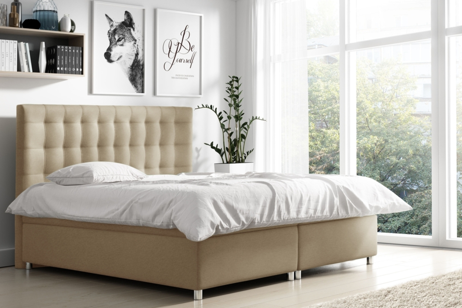 99rooms Riverside Boxspringbett Velours 200x200 cm Creme Bild 1