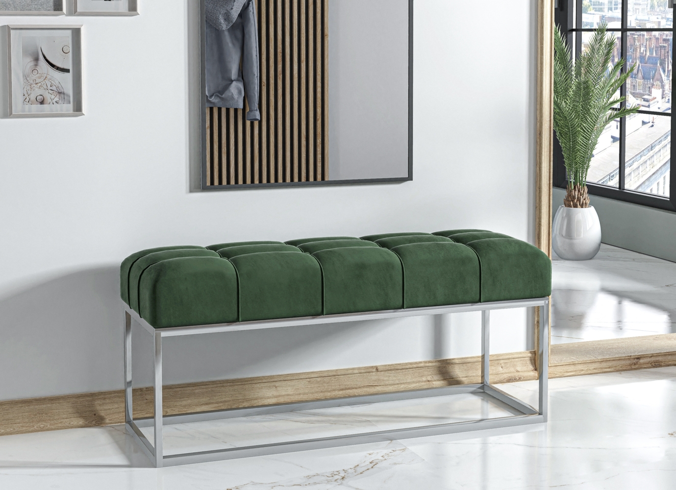 AX LIVING Sitz Bank Acciarolli 2 100 cm – Flaschengrün, Chrom-Metallgestel Bild 1