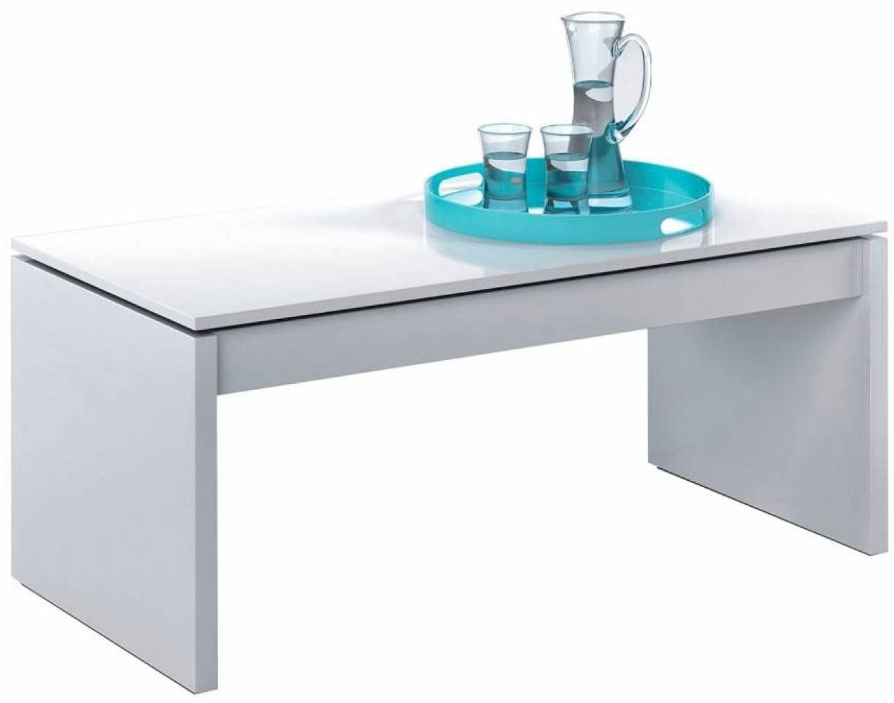 Habitdesign Raising Couchtisch, Modell Zenit, Couchtisch, Finish in Glossy White Farbe, Maße: 102 cm (Breite) x 43/52 cm (Höhe) x 50 cm (Tiefe) Bild 1