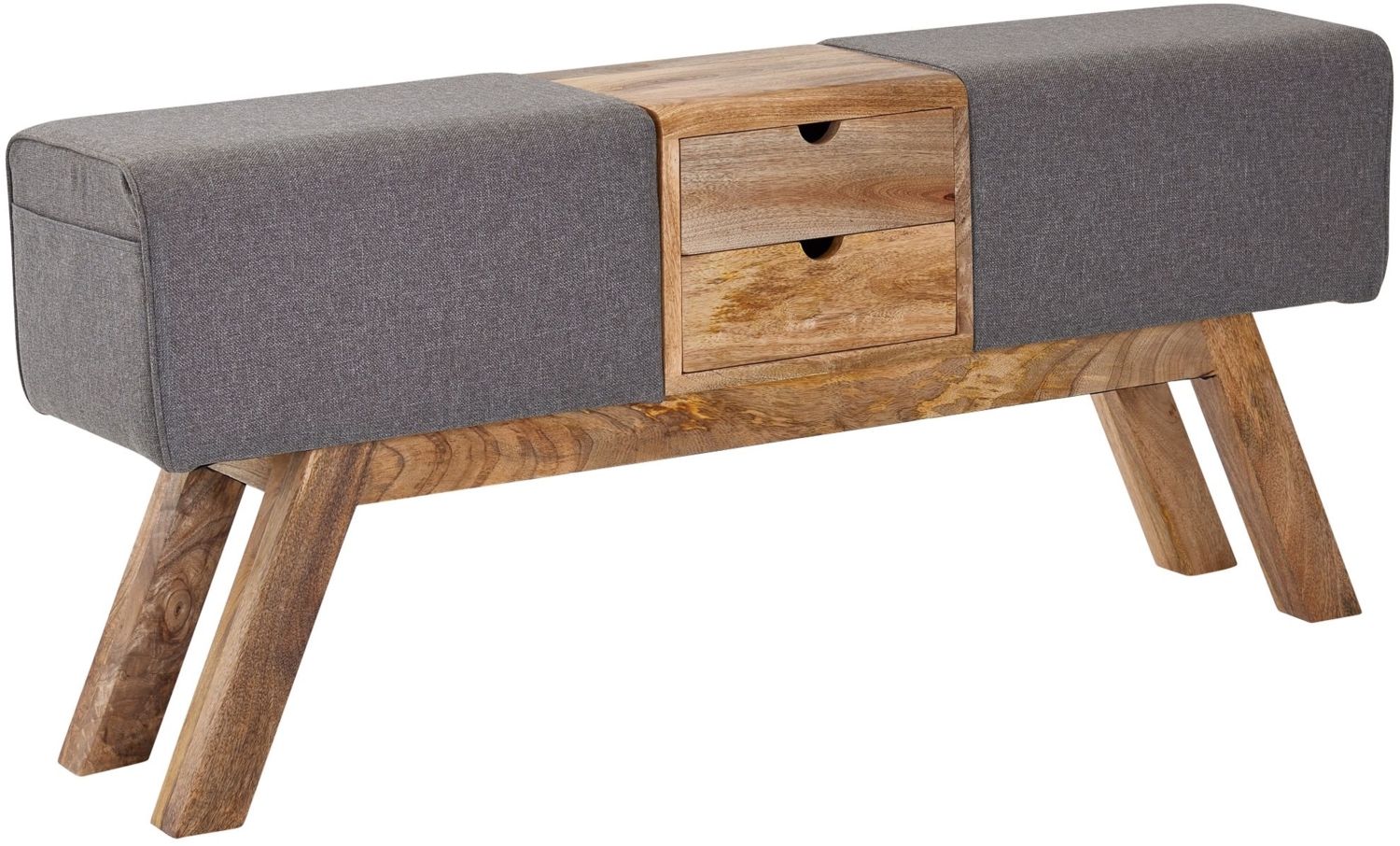 Design Turnbock Sitzbank Grau mit Schubladen 120x56x30 cm, Turnhocker Bank aus Stoff mit Stauraum, Hocker Garderobenbank Sitzhocker Springbock Turnbank Bild 1