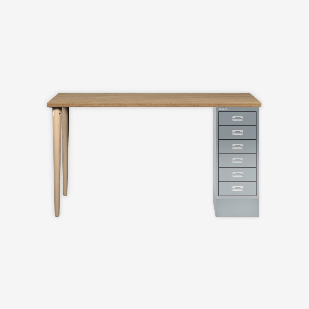 MultiDesk, 2 Eichenfüße, 1 MultiDrawer mit 6 Schüben, Dekor natürliche Eiche, Farbe Lichtgrau, Maße: H 740 x B 1400 x T 600 mm Bild 1