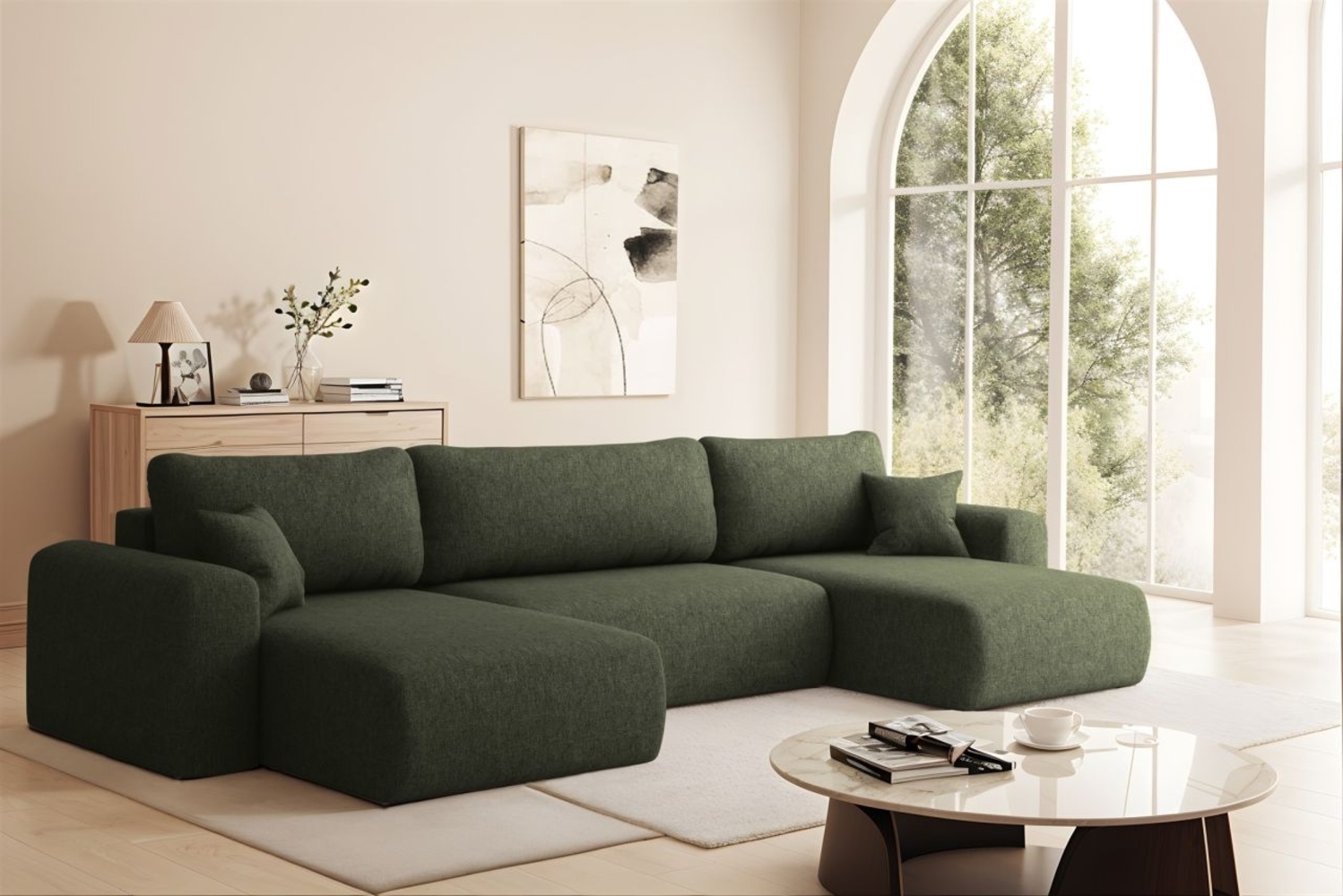 Wohnlandschaft Sofa mit Schlaffunktion FLORA Stoff Verita Dunkelgrün Bild 1