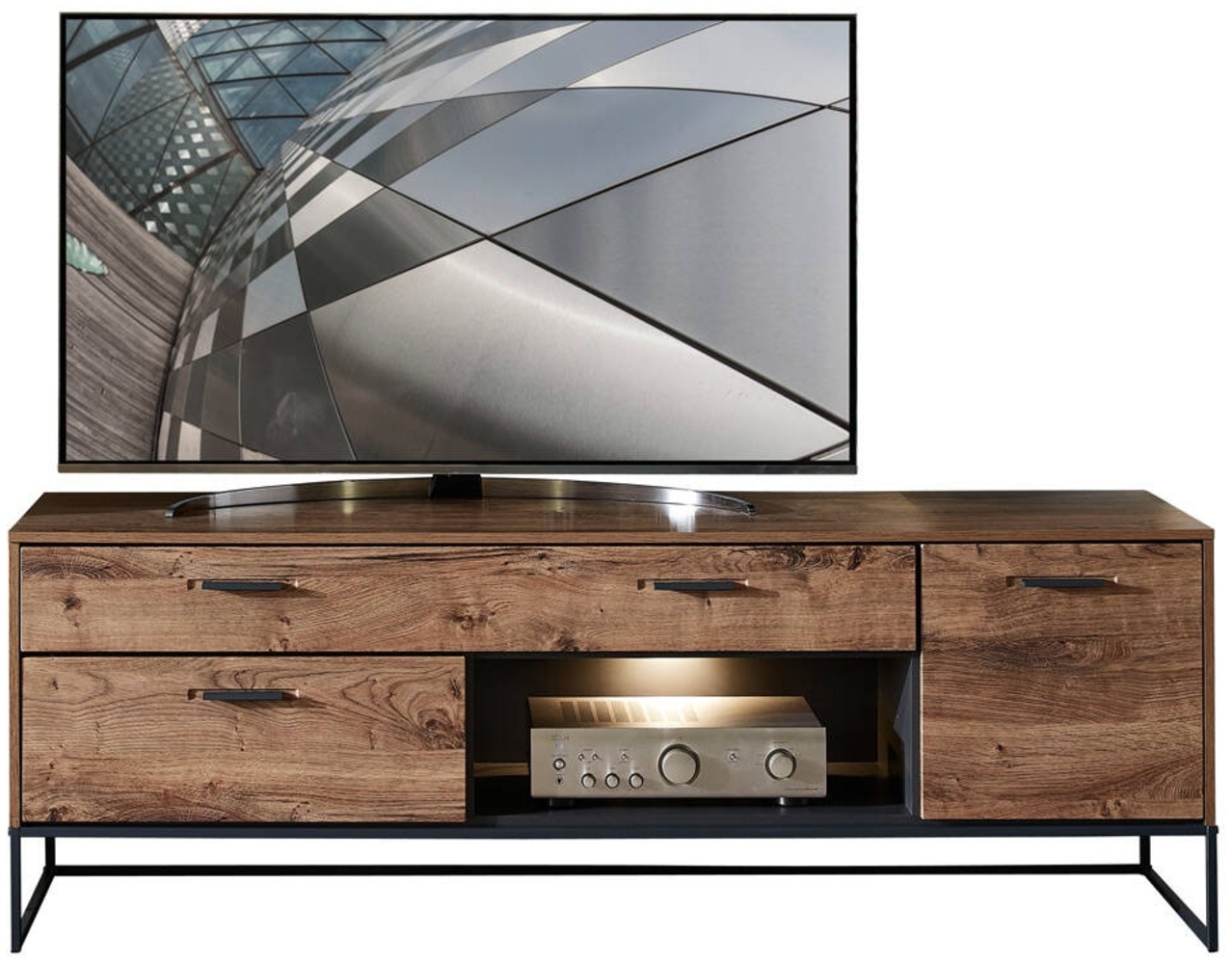 Industrial TV-Lowboard in Haveleiche Cognac mit graphit MINNEAPOLIS-55 inkl. LED-Beleuchtung B/H/T ca: 175/62/48 cm Bild 1