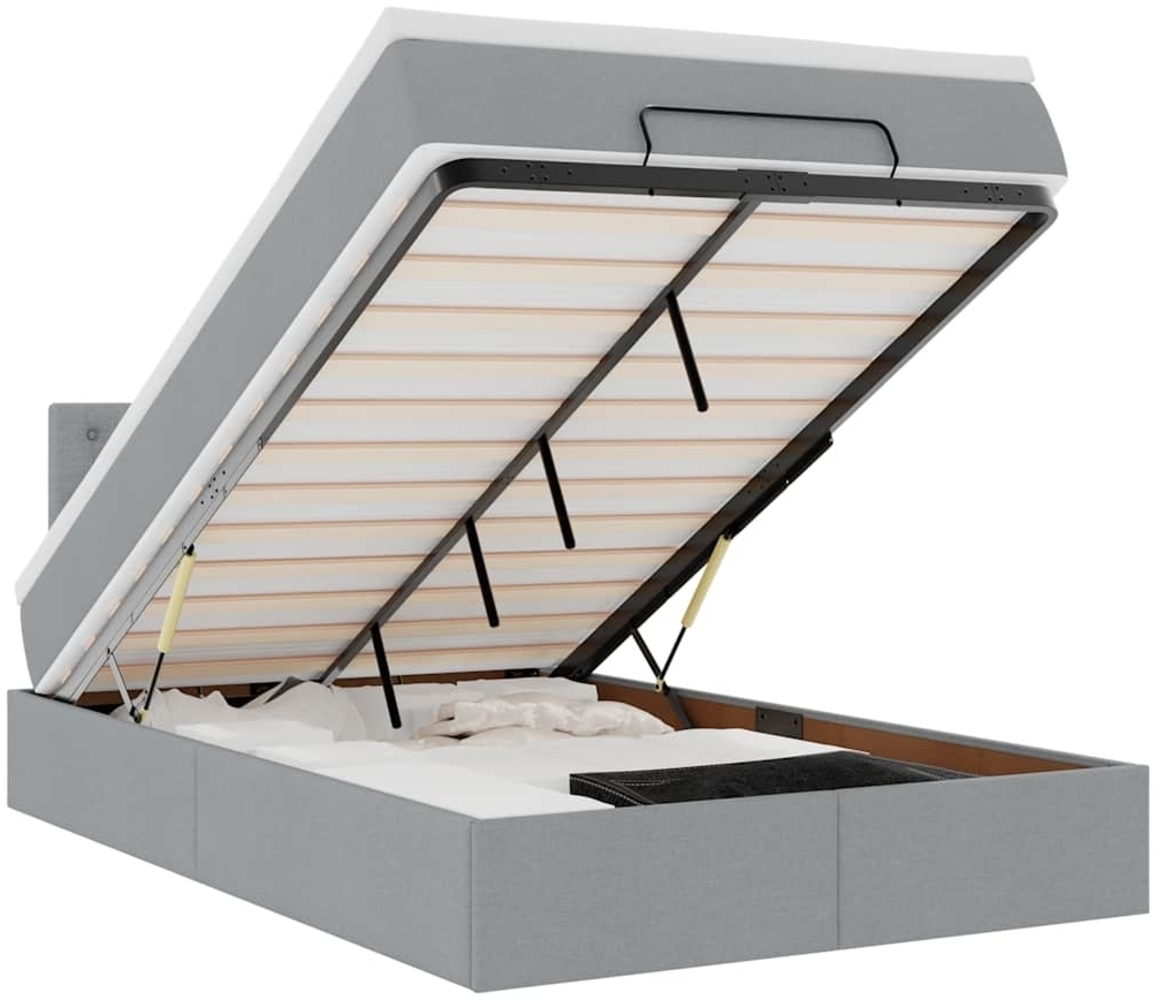 vidaXL Ottoman-Bett mit Matratze & LEDs Hellgrau 120x200 cm Stoff 3312464 Bild 1
