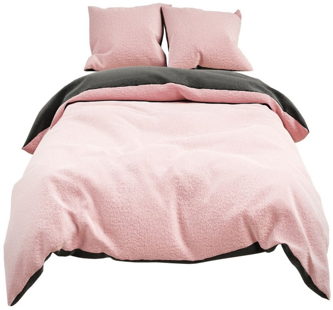 Visaggio Bettwäsche Winter Teddy Plüsch, Fleece, 4 teilig, Flauschig warmes Cashmere Touch, Einfarbig Wende Bild 1