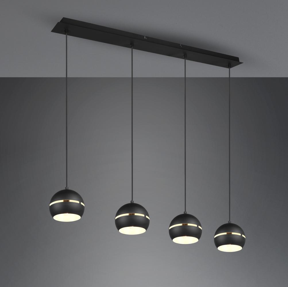 Große LED Balken Pendelleuchte 4-flammig, schwarz, Breite 105 cm Bild 1