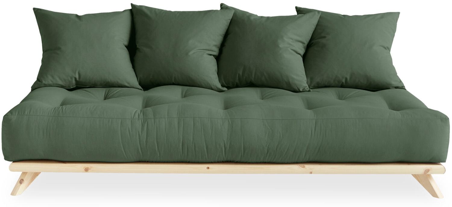 KARUP DESIGN SENZA Futonsofa inkl. 4 Kissen Gestell Natur Matratze Olivgrün Bild 1