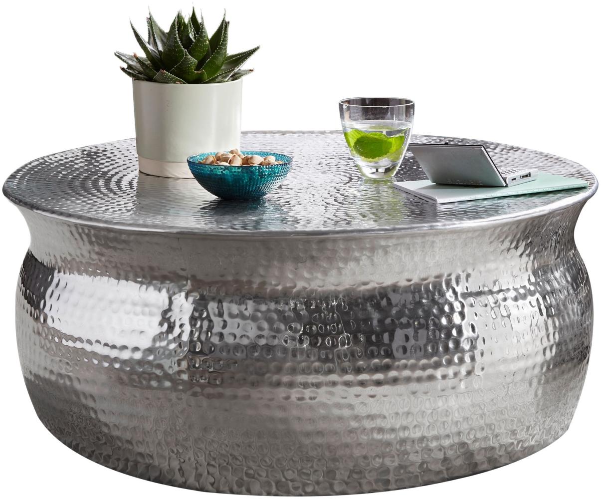 Kadima Design Orient Couchtisch: Handgefertigt, Hammerschlag-Aluminium, großzügige Ablagefläche. Silber, 75x75x31 cm Bild 1