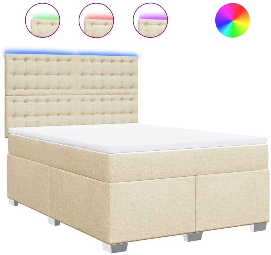 vidaXL Boxspringbett mit Matratze Creme 160x200 cm Stoff 3292858 Bild 1