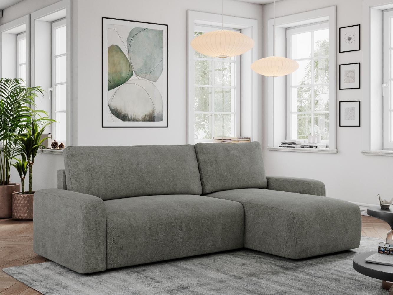 Ecksofa L-form, mit Schlaffunktion und Bettkasten - ARGOS - Grau Stoff Bild 1