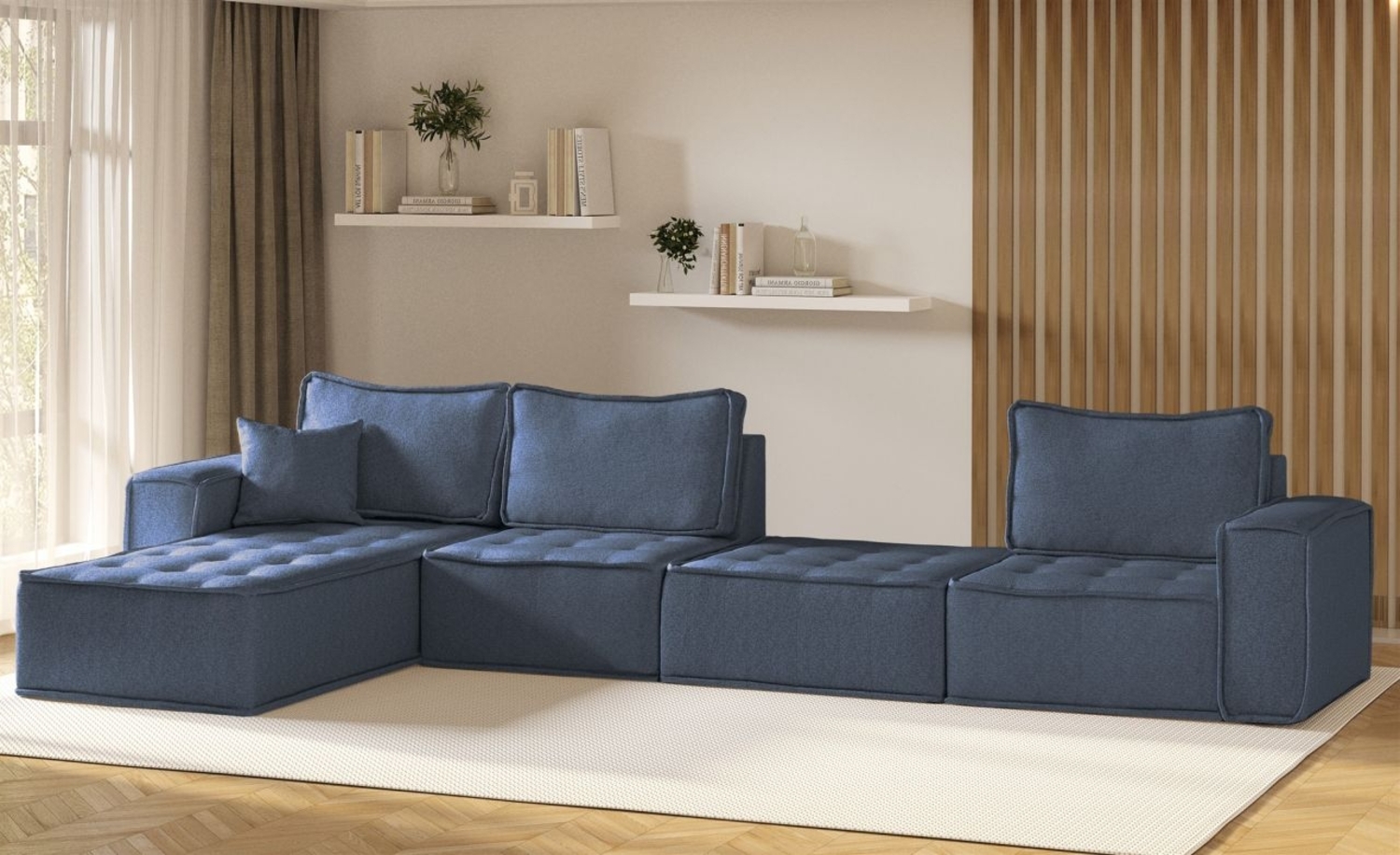 Ecksofa Modulsofa 4-teilig SANDE XL Stoff Raven Blau Ottomane Links Bild 1