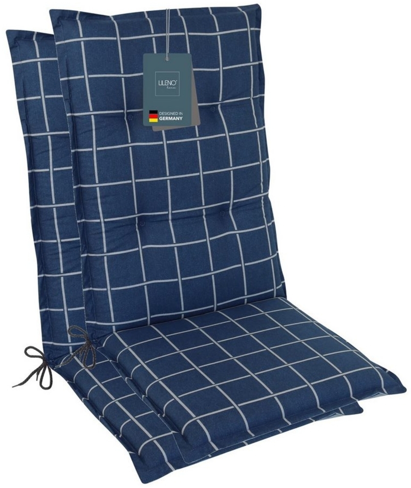 LILENO HOME Hochlehnerauflage Gartenstuhl Auflage, bequeme Sitzauflage für Gartenmöbel, Stuhlkissen, (2 St, 2er Set), Polsterauflage Yacht-Karo Dunkelblau, Sitzpolster für Klappstühle Bild 1