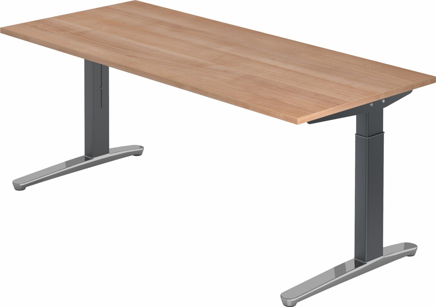 bümö® Design Schreibtisch XB-Serie höhenverstellbar, Tischplatte 180 x 80 cm in Nussbaum, Gestell in graphit/alu poliert Bild 1