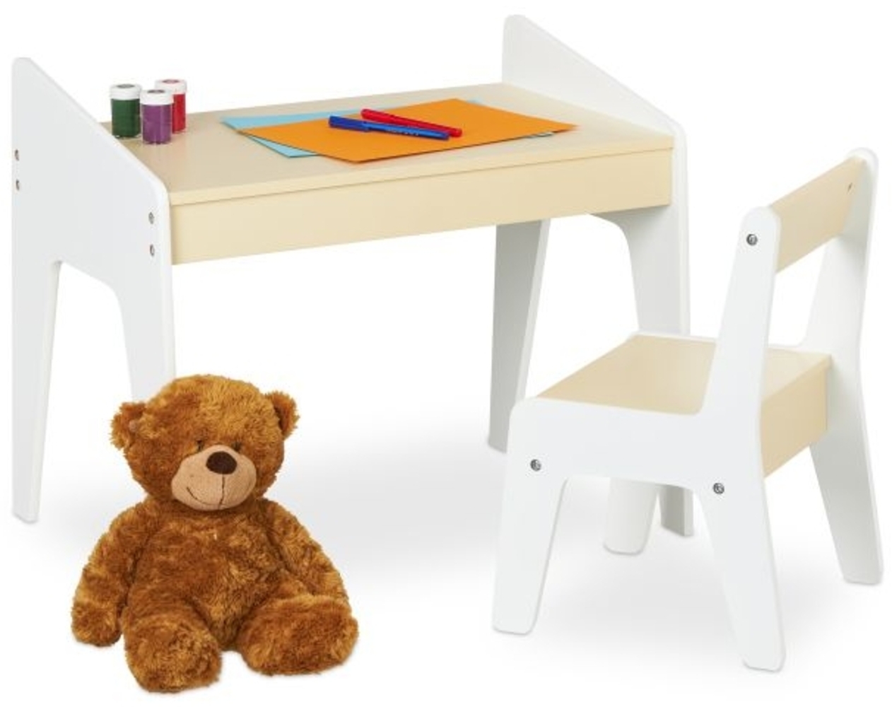 Relaxdays Kindersitzgruppe mit Stuhl, Holz weiß, 51 x 60,5 x 37 cm Bild 1