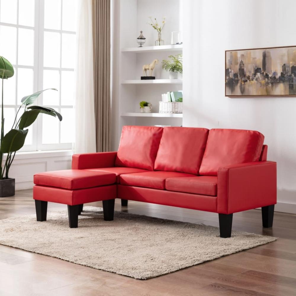 vidaXL 3-Sitzer-Sofa mit Hocker Rot Kunstleder 288772 Bild 1