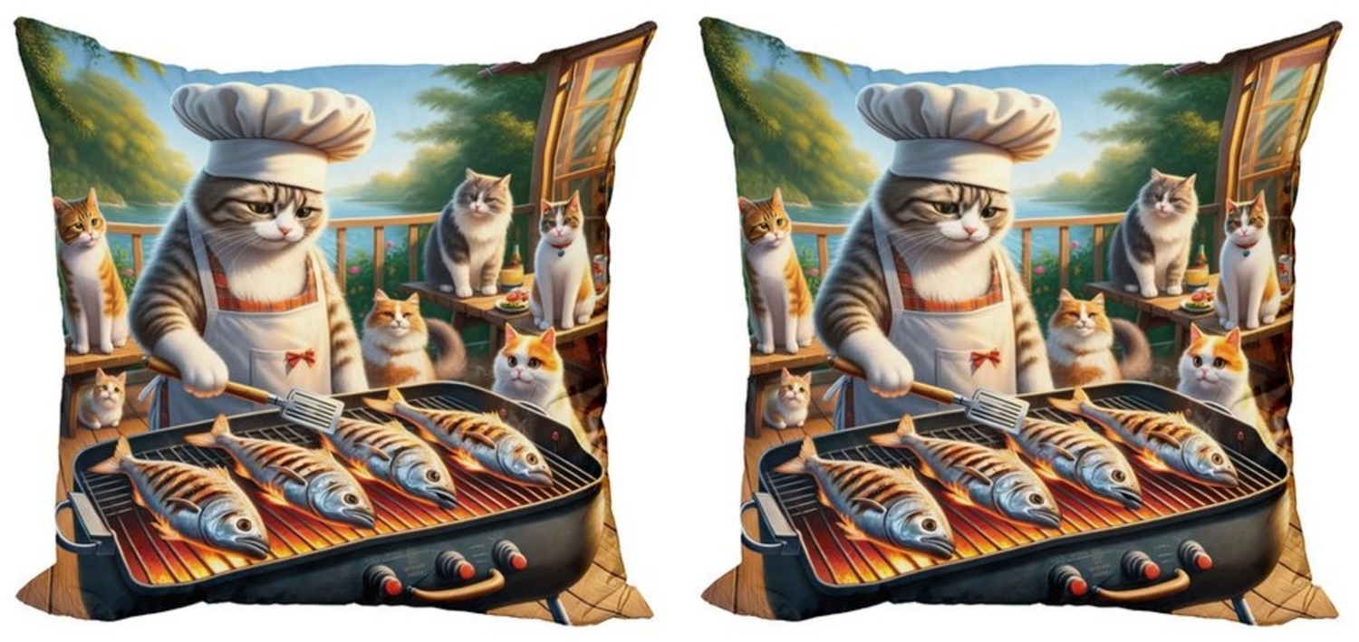 Abakuhaus Kissenbezüge Modern Accent Doppelseitiger Digitaldruck, (2 Stück), Katze Lustiges BBQ Chef Kätzchen Bild 1