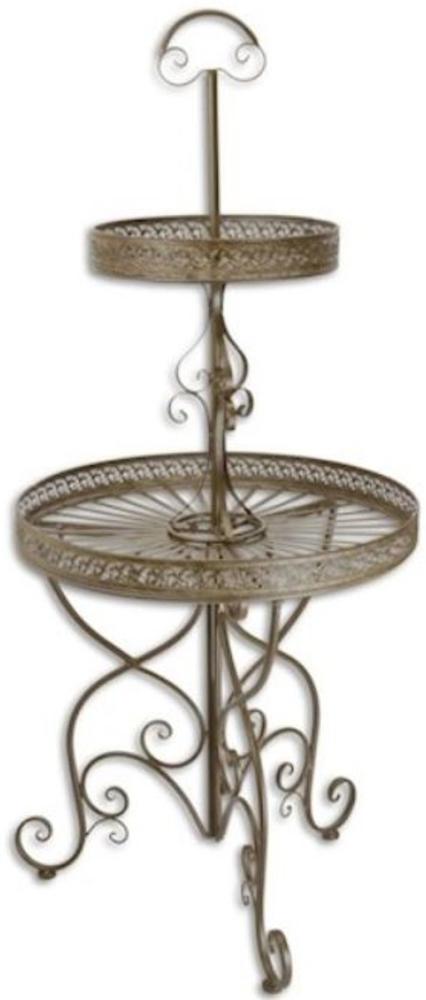 Casa Padrino Jugendstil Etagere Braun Ø 60 x H. 137 cm - Runde 2-Stufige Metall Etagere mit Tragegriff - Gastronomie Accessoires Bild 1