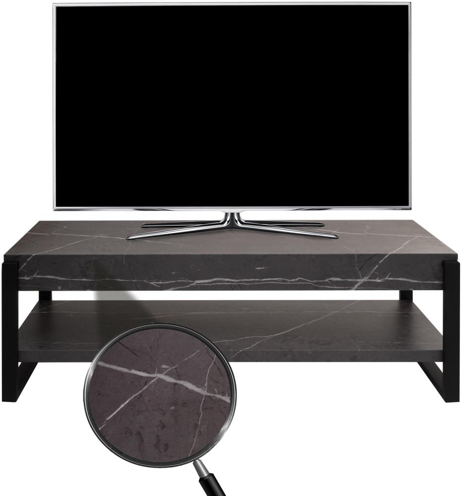 TV-Rack HWC-L53, Fernsehtisch Lowboard TV-Tisch, Metall 42x120x44cm ~ Marmor-Optik grau Bild 1