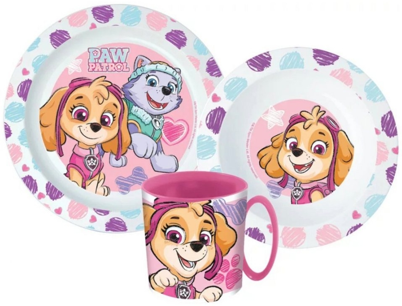 PAW PATROL Kindergeschirr-Set Paw Patrol Skye Everest Kinder Geschirr-Set 3 teilig (3-tlg), 1 Personen, Kunststoff, Becher Teller Schüssel Bild 1