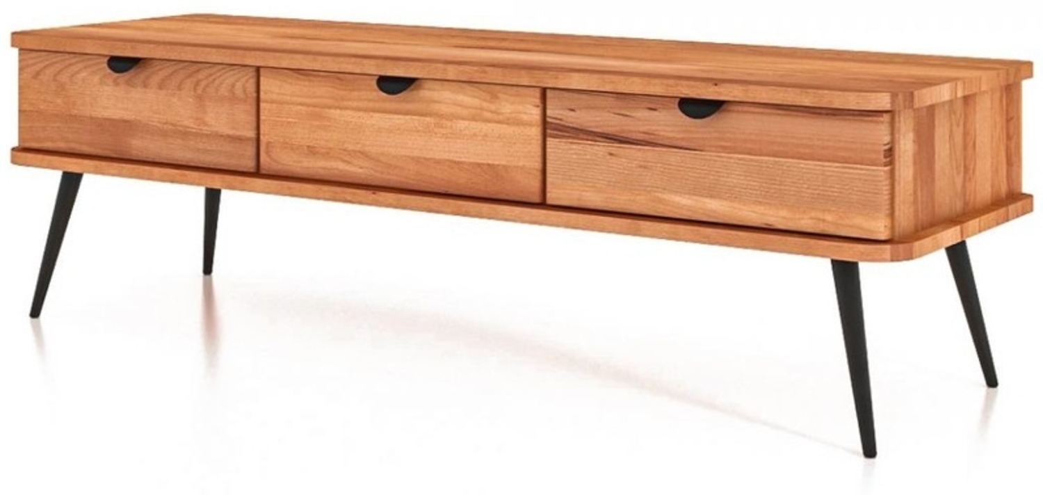 TV-Board Tula Kernbuche massiv 144x46x42 mit 3 Schubladen und Metallbeinen Bild 1