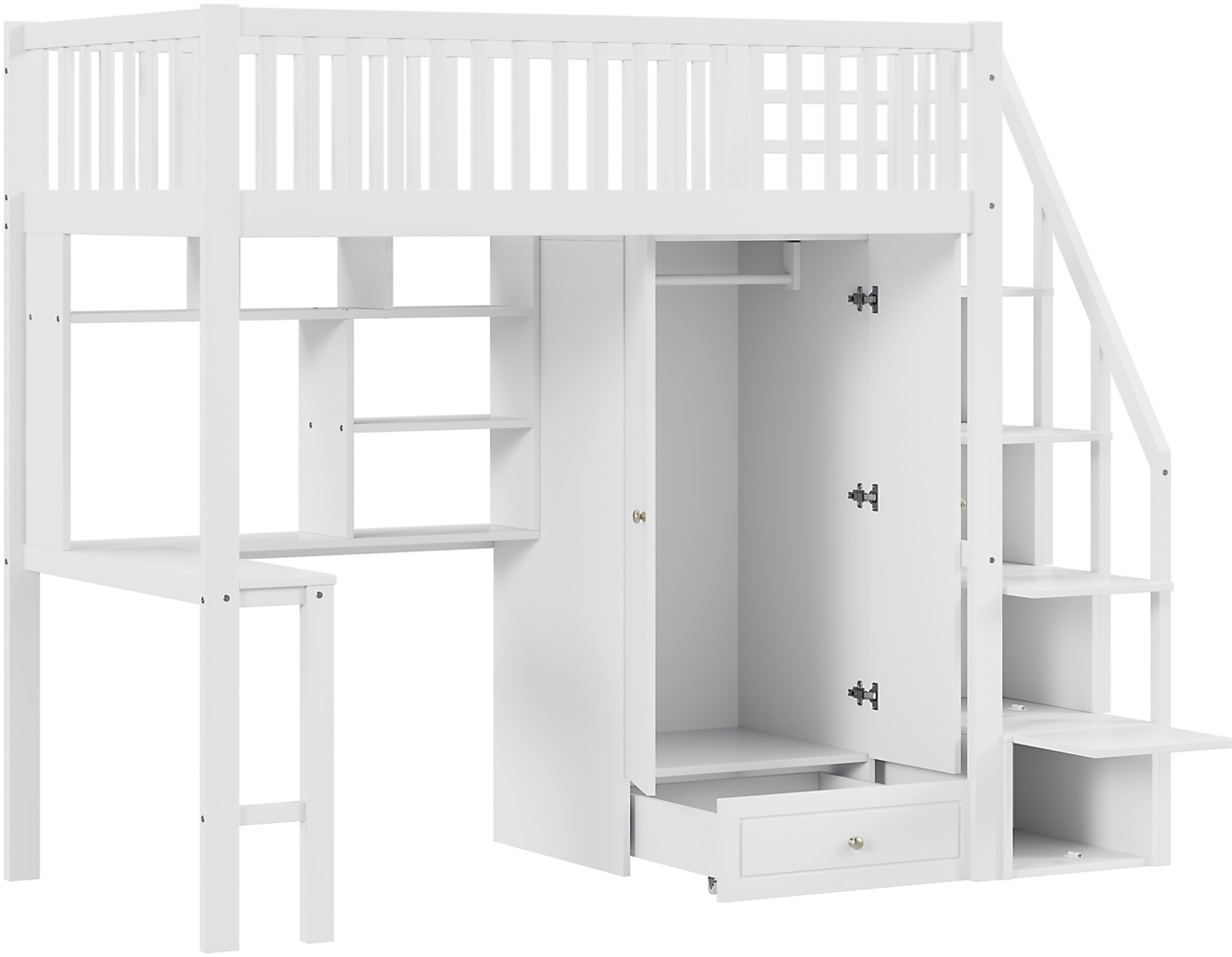 ComfortXL Hochbett-O28115, Massivholz, Weiß, 240x180x180cm Bild 1