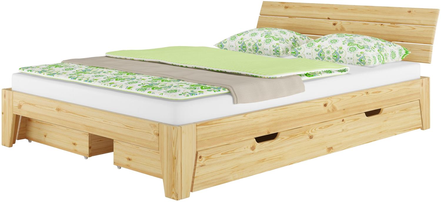 Schmales Doppelbett 140x200 Futonbett Kiefer natur Zubehör wählbar V-60.62S8-14nur Bettgestell mit 3-teiligem Bettkasten-Set Bild 1