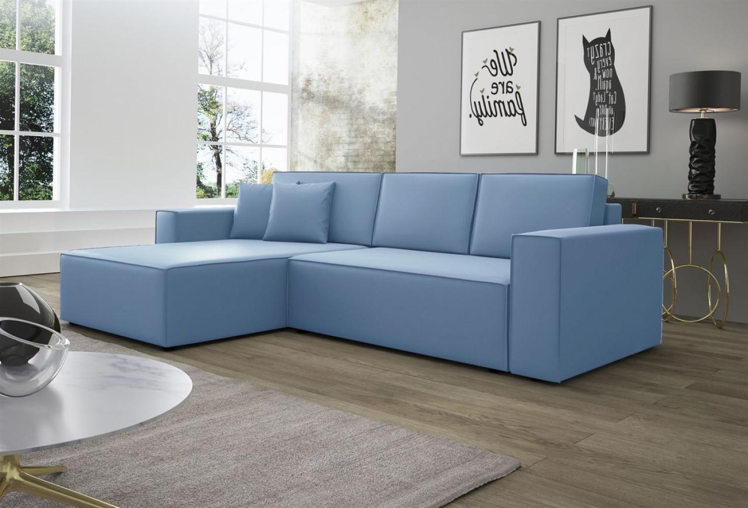 Ecksofa Schlafsofa Sofa CONOR PREMIUM Kunstleder Soft Azurblau Ottomane Links Bild 1