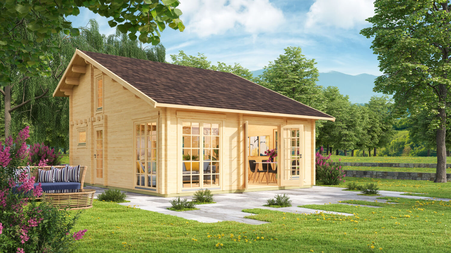 Ferien- und Freizeit Haus List 90 aus Holz Natur Bild 1