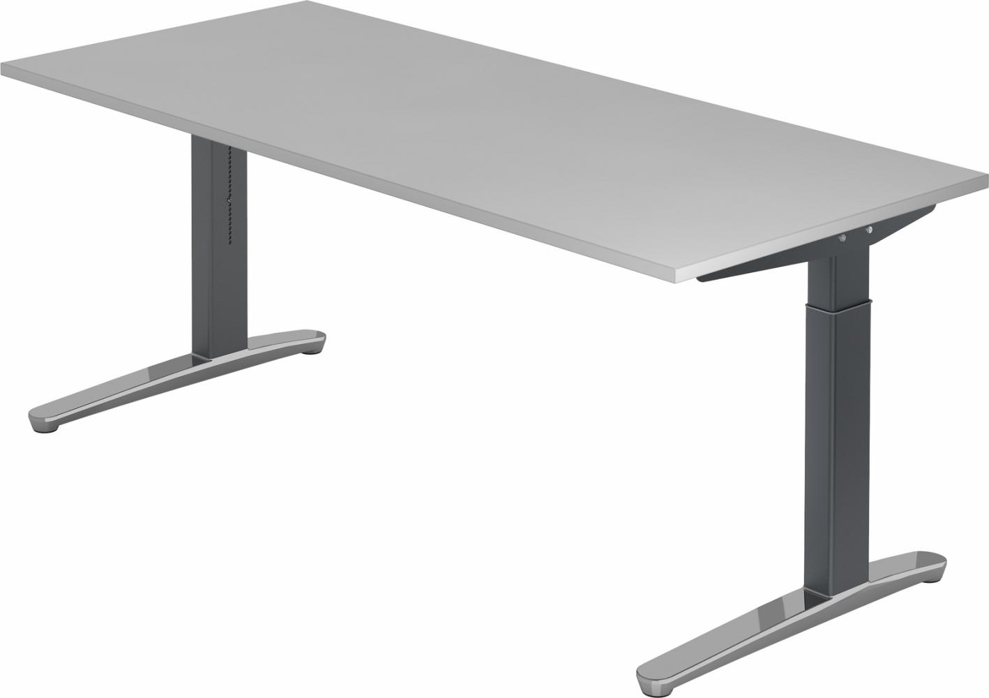 bümö® Design Schreibtisch XB-Serie höhenverstellbar, Tischplatte 180 x 80 cm in grau, Gestell in graphit/alu poliert Bild 1