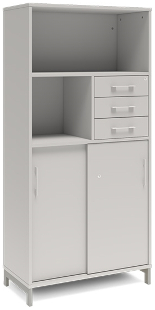 Büroschrank DNA 800x1660 mm Lichtgrau/Weiß Schiebetür- und Schubladenmodul 4A4/2A4 Bild 1